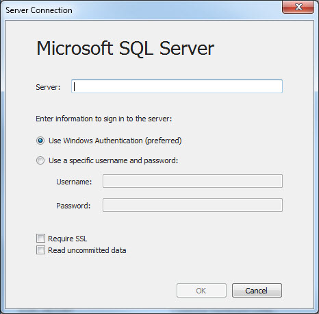 Tableau Connection Microsoft SQL screen shot