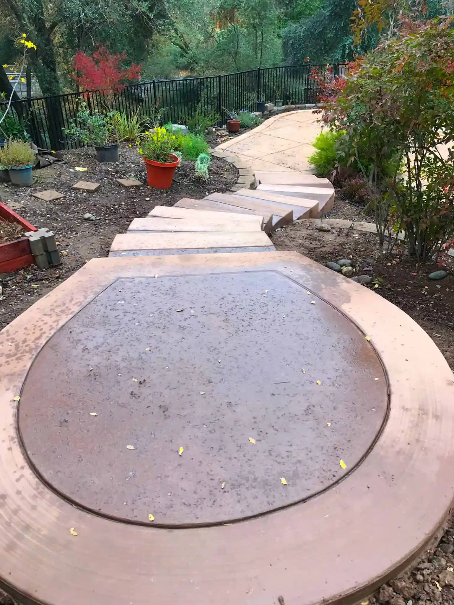 A concrete stepping stone made by Salens Landscaping