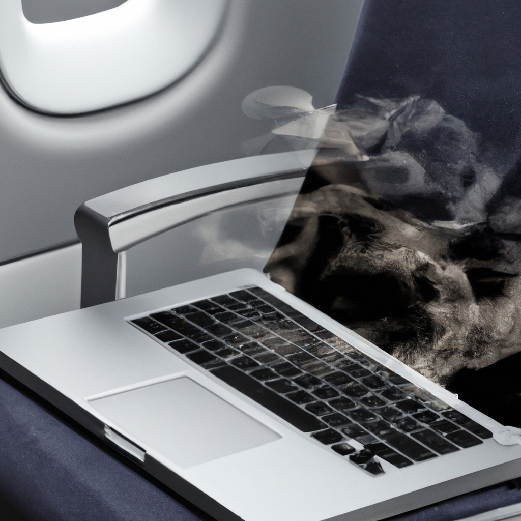 Illustration of Chaos at 30,000 Feet: Laptop fire leads to frantic evacuation