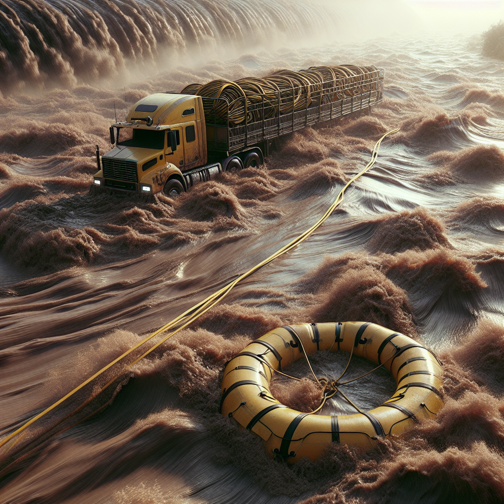 Illustration of "Dramatic Rescue Amid Houston Floodwaters: Man Saved From Submerged Truck"