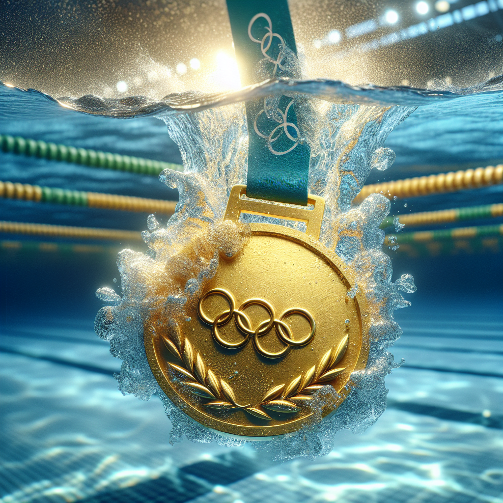 Illustration of "French Sensation Léon Marchand Makes Waves in Olympic Swimming"