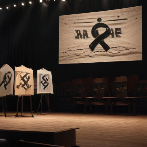 Illustration of Protesters Disrupt Community Theater Performance with Nazi Flags