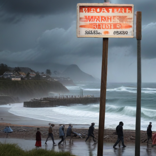 Illustration of Coastal Communities on High Alert After Earthquake and Tsunami Warning