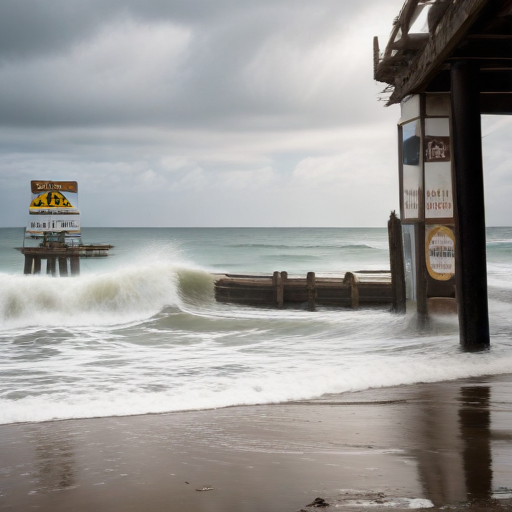 Illustration of High Surf Crisis: Santa Cruz Wharf Collapses Amid Warnings