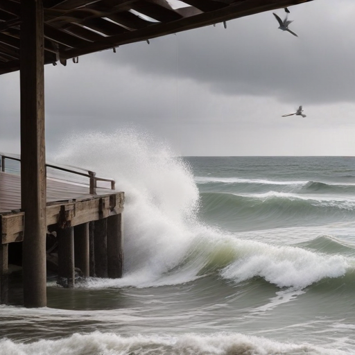 Illustration of Santa Cruz Wharf Collapse: High Surf Turns Tragic!