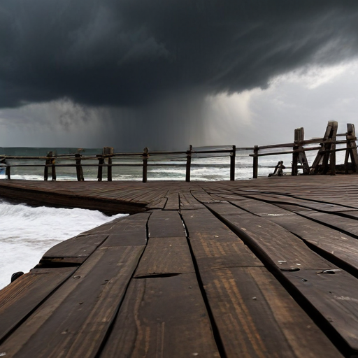 Illustration of Wharf Collapse: A Close Call Amid Storm Swells