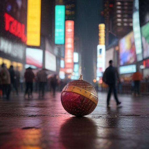 Illustration of New Year's Eve in Times Square: A Rainy Night of Resilience and Celebration!