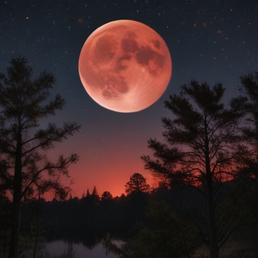 Illustration of Celestial Magic: Witnessing the Wolf Moon and Mars in a Cosmic Encounter