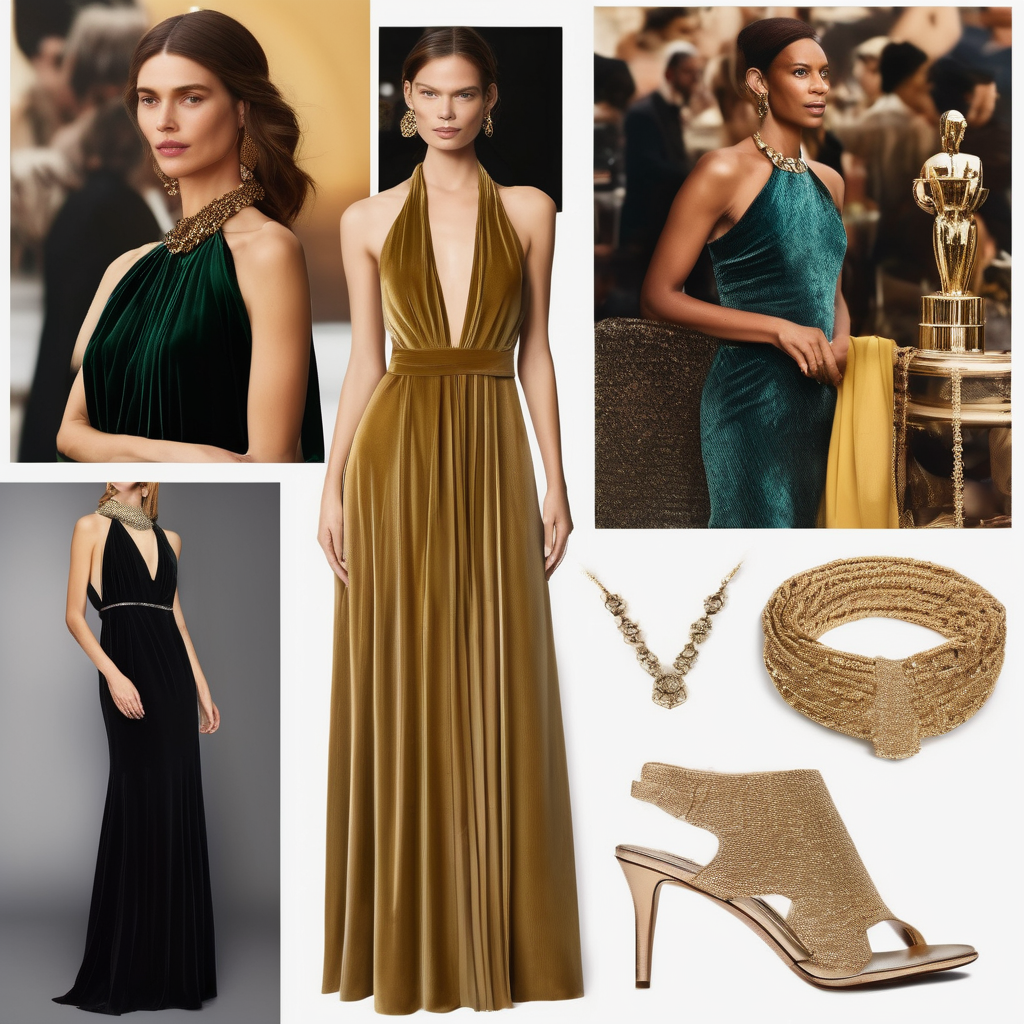 Jennifer Lawrence Stuns at BFI London Film Festival in Velvet Halter Dress and Gold Torque Necklace