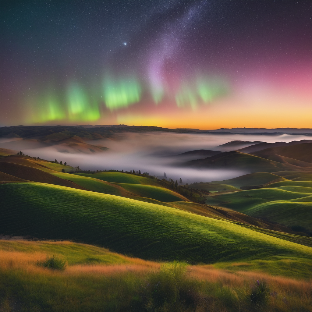 Fog Clouds California Valleys as Rare Aurora Graces the Sky